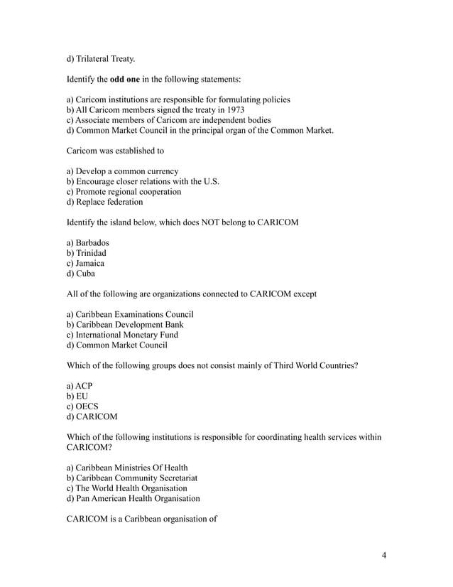 Cxc Social Studies Multiple Choice Questions PDF