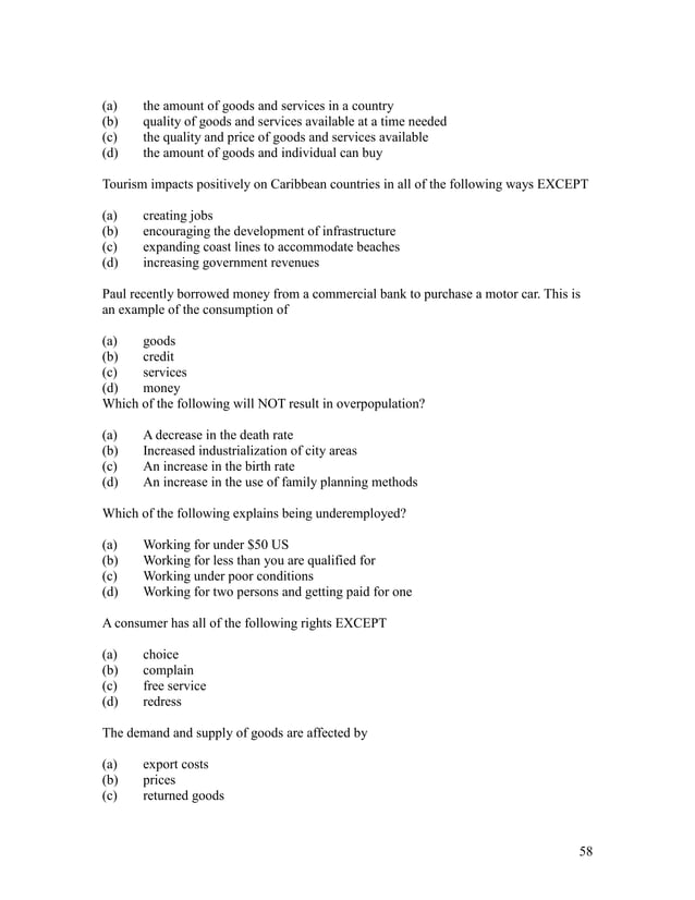 Cxc Social Studies Multiple Choice Questions PDF