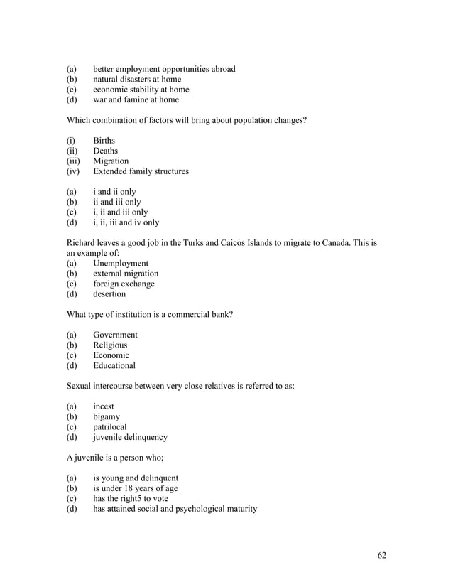 Cxc Social Studies Multiple Choice Questions PDF