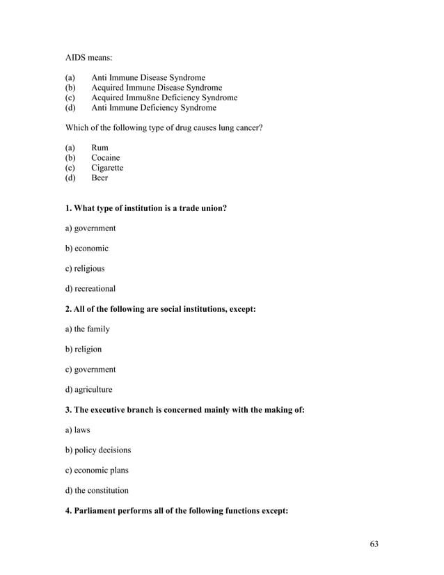 Cxc Social Studies Multiple Choice Questions PDF