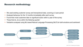 Research methodology
§ We used existing customer survey and transactional data, covering a 2 year period
§ Analysed behavi...
