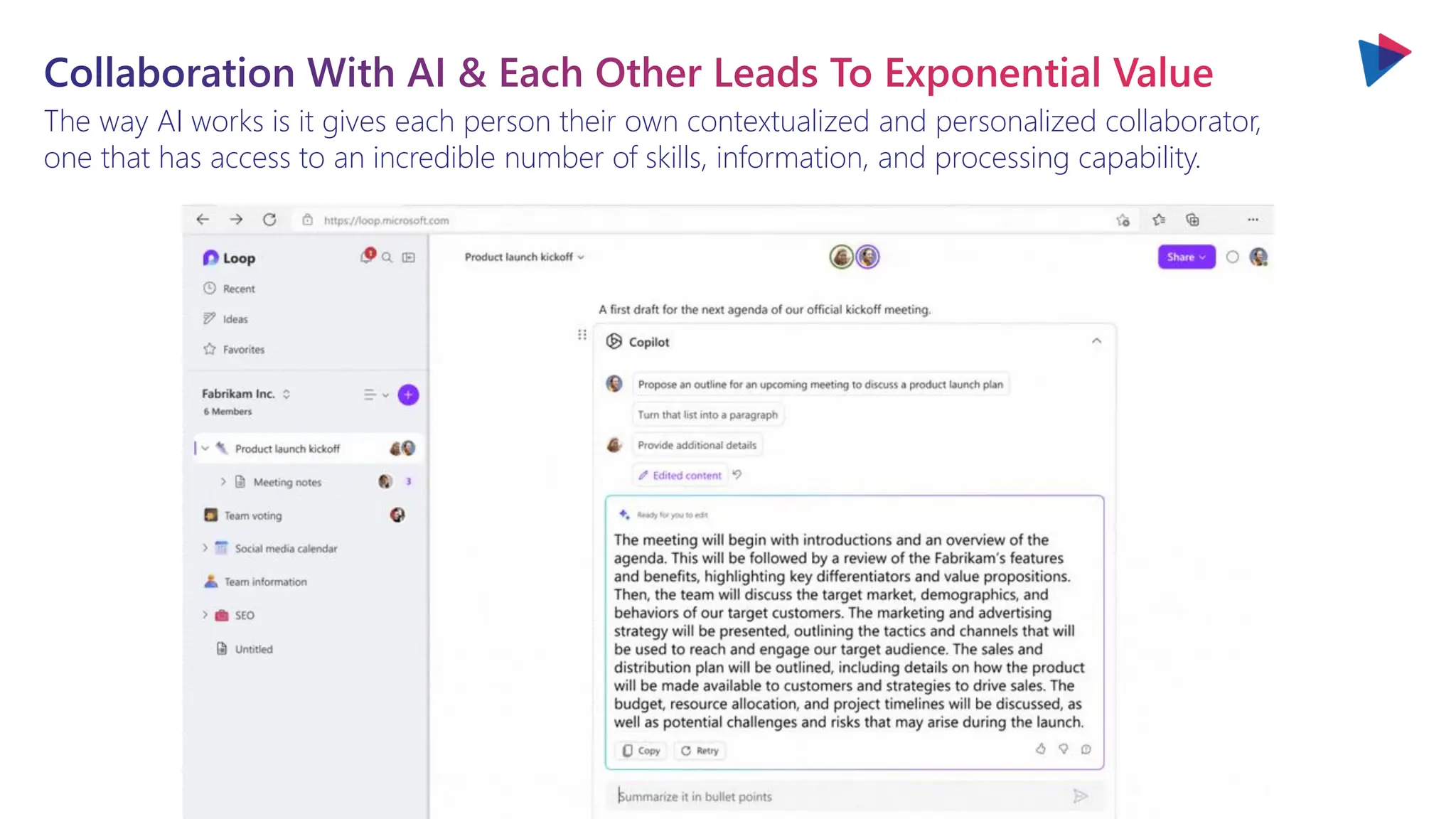 The way AI works is it gives each person their own contextualized and personalized collaborator,
one that has access to an incredible number of skills, information, and processing capability.
Collaboration With AI & Each Other Leads To Exponential Value
 