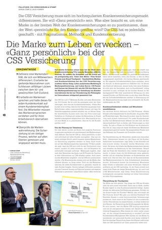 CUSTOMEREXPERIENCEFORUM88
CSS &
STIMMT
FALLSTUDIE: CSS VERSICHERUNG & STIMMT
ADRIAN ZEMP & LUKAS KARRER
Die Marke zum Leben erwecken –
«Ganz persönlich» bei der
CSS Versicherung
Die CSS Versicherung muss sich im hochregulierten Krankenversicherungsmarkt
differenzieren. Sie will «Ganz persönlich» sein. Was aber braucht es, um eine
Marke in der breiten Welt der Krankenversicherungen so zu positionieren, dass
der Wert «persönlich» für den Kunden greifbar wird? Die CSS hat es jedenfalls
geschafft - mit Pragmatismus, Methodik und Kundenorientierung.
Auf welche Kriterien schaut man bei der Wahl einer
Krankenversicherung? Für manche Menschen zählt die
Qualität, für andere die Sicherheit und für Dritte soll
sie preisgünstig sein. Unter dem Motto: «Vom Brand
Promise zum Brand Touchpoint – Ganzheitliche Marken-
und Kundenerlebnisse bei der CSS Versicherung»
erzählen Adrian Zemp, Leiter analytisches Marketing &
Markenpositionierung, und Lukas Karrer, CX-Pionier
und Partner der Stimmt AG, wie die CSS ihre Reise von
der Markenpositionierung zur Gestaltung von Kunden-
interaktionen bis hin zur Verankerung der Philosophie
im Unternehmen erfolgreich gemeistert hat.
Die CSS hat rund 1,7 Millionen Kunden und einen Marktanteil
von 15,5 Prozent. Sie ist nicht die günstigste unter den Versi-
cherungen, aber eine der kundenorientiertesten. «Vielen Neu-
kunden ist es wichtig, dass sie ihre Versicherung gemäss ihren
Bedürfnissen selber zusammenstellen können und dass die
Versicherungsprämie preislich attraktiv ist», so Adrian Zemp.
Bei bestehenden Kunden steht eher das Preis-Leistungs-
Verhältnis im Vordergrund, sodass die Behandlung im Krank-
heitsfall unkompliziert abgerechnet wird. Was braucht es nun,
um eine Marke so zu positionieren, dass sie für alle Kunden
greifbar wird?
Von der Planung zur Umsetzung
Vor zwei Jahren wurden als Erstes drei mögliche Positionie-
rungsrouten erarbeitet und anschliessend das Markenverspre-
chen deﬁniert. Das Ziel der CSS ist, «Ganz persönlich» zu sein
und individuell auf jeden Kunden einzugehen. «Das war ein
erster wichtiger Schritt, jedoch mussten weitere Massnahmen
zur Aktivierung umgesetzt werden», so Zemp. Auch wurde
ein auf dem Markenversprechen basierender TV-Spot erstellt,
der zeigt, dass die CSS sich nicht für den Durchschnitt inter-
essiert, sondern für jeden einzelnen, und viel Empathie für
individuelle Lösungen aufbringt. Messungen ergaben, dass
nach dem Betrachten des Spots rund 45 Prozent der Zuschau-
er mehr Informationen zur CSS erhalten wollten. Auch intern
wurden Mitarbeiter aufgeklärt, wie die CSS sich positionieren
möchte. «Die Mitarbeitenden müssen sich mit der Marke iden-
tiﬁzieren können», so Zemp weiter. Doch um das Markenver-
sprechen bei jedem Kundenkontakt zu gestalten, braucht es
mehr Kunden-Insights. Stimmt befragte 24 Kunden qualitativ,
um eine Customer Journey mit Fokus auf positive und negative
Erlebnisse zu generieren. Lukas Karrer erklärt: «Man weckt bei
ERKENNTNISSE
Definiere eine Markeniden-
tität, die sich von Mitbewerbern
differenziert. Erarbeite be-
gleitende Massnahmen zum
Schliessen allfälliger Lücken
zwischen dem Ist- und
gewünschten Soll-Zustand.
Erarbeite ein Markenver-
sprechen und halte dieses für
jeden Kundenkontakt auf
einem Kundenerlebnispfad
fest. Die Mitarbeiter müssen
das Markenversprechen
verstehen und für ihren
Arbeitsbereich übersetzen
können.
Überprüfe die Marken-
wahrnehmung: Die Sicher-
stellung ist ein stetiger
Prozess, welcher auf allen
Ebenen gemessen und
angepasst werden muss.
 ADRIAN ZEMP
Leiter analytisches Marketing &
Markenpositionierung,
CSS Versicherung
 LUKAS KARRER
Partner, Stimmt
Kunden in der Werbung Erwartungen. Aber wie schafft man
nun, das Versprechen wahr zu machen?» Oft sind es Kleinig-
keiten, die Emotionen auslösen. Ein positiver Zufriedenheits-
faktor könne entstehen, wenn das Zimmer, in dem ein Bera-
tungsgespräch stattﬁndet, mit frischen Blumen geschmückt
ist. Ein negativer Zufriedenheitsfaktor kann entstehen, wenn
ein Anrufer im Beratungszentrum Gelächter hört. Er könnte
den Eindruck bekommen, jemand lache über seine Probleme.
Ist nicht aber die Gewissheit, auch im Krankheitsfall richtig
versichert zu sein, wichtiger als die frischen Blumen im Ver-
kaufsgespräch? Mit einer quantitativen Befragung von über
tausend Kunden und Nichtkunden wurde eben diese Wichtig-
keit der Zufriedenheitsfaktoren validiert. In Abstimmung mit
der Markenpositionierung ergab sich schliesslich der Kunde-
nerlebnispfad der CSS.
Kundenzufriedenheit erhöhen und Mitarbeiter
sensibilisieren
Als nächsten Schritt definierte die CSS Personas. «Stefan
Schnell» steht beispielsweise für jene Kunden, die grossen Wert
auf Einfachheit legen. Was braucht es aber, dass die Versiche-
rung auch einfach funktioniert? Für jeden Kundenkontakt
wurden drei Markenattribute deﬁniert mit dem Ziel, die Kun-
denzufriedenheit hoch zu halten oder Erwartungen zu über-
treffen. Es gibt je Phase ein Soll-Erlebnis aus Kundensicht.
Das Ziel ist, dass aufgrund dieser Soll-Erlebnisse Mitarbeiter
entsprechend geschult werden. Bei ausgewählten Phasen wird
das Redesign von Prozessen und Produkten initiiert.
Die Sensibilisierung der Mitarbeiter spielte eine besondere
Rolle. «Gemeinsam müssen wir den Fokus auf die Kunden-
bedürfnisse verinnerlichen», sagt Zemp. In drei Schritten soll
dies erreicht werden. Zunächst werden Mitarbeiter infor-
miert: Sie lernen die Inhalte des Markenversprechens kennen
und verstehen die Bedeutung für das Unternehmen. Danach
folgt die Phase des Verstehens; dazu werden Schulungen ge-
macht, in denen ihnen die Soll-Erlebnisse näher gebracht
werden und ein mögliches Verhalten im Kundenkontakt erar-
beitet wird. Dies mit dem Ziel, dass sie die Kernbestandteile
des Markenversprechens für ihren Arbeitsbereich übersetzen
können. Schliesslich kommt die Anwendung: Mitarbeiter
leben Inhalte in bekannten und neuen Situationen. Dadurch
proﬁlieren sie die CSS nachhaltig. «In der Praxis erweist sich
diese dritte Phase als riesige Herausforderung, wir sind rund
2 600 Mitarbeitende», sagt Zemp. Diese Sensibilisierung
stufengerecht umzusetzen benötigt ein hohes Commitment
auf allen Führungsebenen.
Überprüfung der Touchpoints
Die Mühe hat sich gelohnt. Das Image der CSS aus Kunden-
sicht hat sich positiv entwickelt. Damit das so bleibt, werden
Kunden täglich zu ihrer Kundenzufriedenheit befragt. Zudem
werden die deﬁnierten Soll-Erlebnisse gemessen. Erfüllen wir
die Erwartungen der Kunden? Wächst oder schrumpft der
Net Promoter Score? Wer gibt uns welches Feedback? Die
Resultate ﬂiessen in einen kontinuierlichen Verbesserungs-
prozess ein. Auch sonst ist der Prozess hin zum kundenorien-
tierten Unternehmen nie abgeschlossen, er erfolgt laufend auf
drei Ebenen: die Überprüfung des Erfüllungsgrads der Marke.
Es wird justiert, was die Marke CSS künftig auszeichnet
und wie sie wahrgenommen werden soll. Danach folgen das
«Internal Engagement» (Was müssen wir intern weiter umset-
zen, um die richtige Aussenwirkung zu erzielen?) und das
Kundenerlebnis-Management (Wie machen wir die Marke für
bestehende und potenzielle Kunden noch besser erlebbar?).
Erst die ständige Überprüfung dieser drei Ebenen stellt sicher,
dass die CSS tatsächlich als «Ganz persönlich» erlebt wird.
 Vom Brand Promise zur
Brand Experience bei der CSS
 
