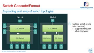 18 | ©2022 Flash Memory Summit. All Rights Reserved.
Switch Cascade/Fanout
Supporting vast array of switch topologies
Multiple switch levels
(aka cascade)
• Supports fanout of
all device types
1
 