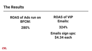 The Results
ROAS of Ads run on
BFCM:
280%
ROAS of VIP
Emails:
324%
Emails sign ups:
$4.34 each
 