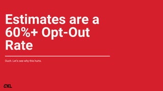 Estimates are a
60%+ Opt-Out
Rate
Ouch. Let’s see why this hurts.
 