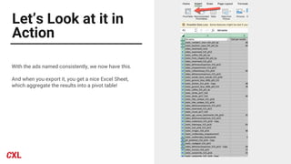 Let’s Look at it in
Action
With the ads named consistently, we now have this.
And when you export it, you get a nice Excel Sheet,
which aggregate the results into a pivot table!
 