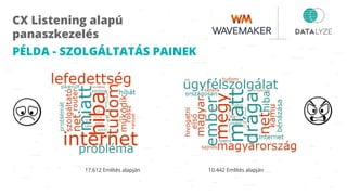 CX Listening alapú
panaszkezelés
PÉLDA - SZOLGÁLTATÁS PAINEK
17.612 Említés alapján 10.442 Említés alapján
 