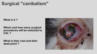 Surgical "canibalism"
What is it ?
Which and how many surgical
procedures will be switched to
CXL ?
What is their cost and their
dead point ?
 