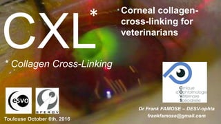 * Corneal collagen-
cross-linking for
veterinarians
* Collagen Cross-Linking
Dr Frank FAMOSE – DESV-ophta
frankfamose@gmail.com
Toulouse October 6th, 2016
 