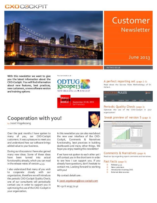 Cxo Cockpit Customer Newsletter June 13 Cxo Cockpit Customer Newsletter June 13