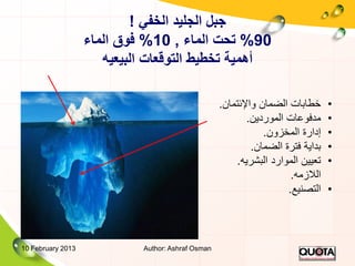 ‫جبل الجليد الخفي !‬
                   ‫09% تحت الماء , 01% فوق الماء‬
                      ‫أهمية تخطيط التوقعات البيعي...
