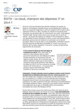 Cxp le cloud-champion-des-depenses-it-en-2014