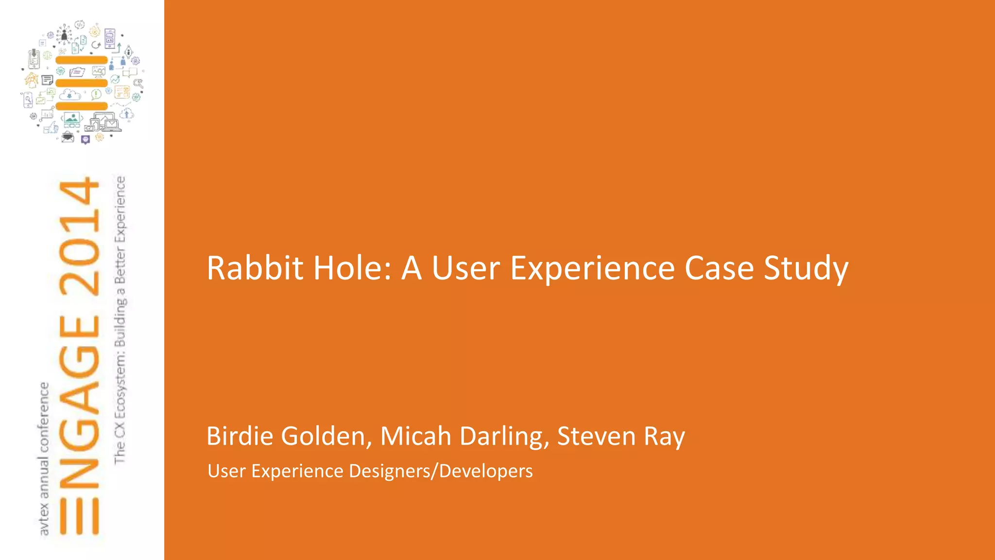 Rabbit Hole: A User Experience Case Study 
Birdie Golden, Micah Darling, Steven Ray 
User Experience Designers/Developers 
 