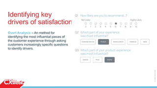 12
Overt Analysis – An method for
identifying the most influential pieces of
the customer experience through asking
customers increasingly specific questions
to identify drivers.
Identifying key
drivers of satisfaction
©2015QUALTRICSLLC.
 