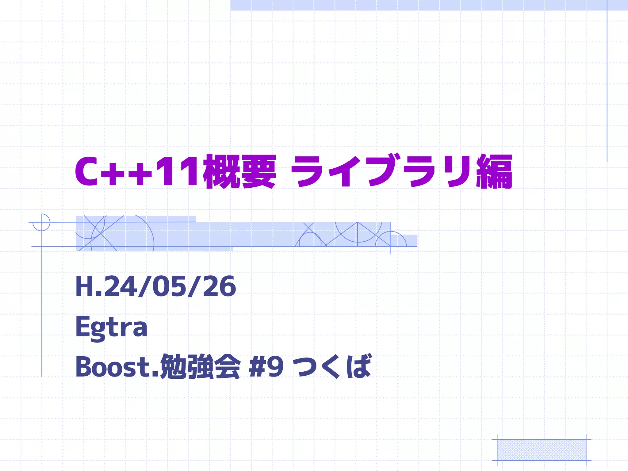 C++11概要 ライブラリ編

H.24/05/26
Egtra
Boost.勉強会 #9 つくば
 