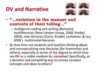 ELA Content Connection: Narrative“I believe that inquiry is universal, a part of what it is to be human.  Over the past decade a similar suggestion has been proposed for narrative.  The presence of narrative across cultures suggests that to be human is to create and respond to story.  Barbara Hardy (1977) calls narrative ‘a primary act of mind’ (p. 12), a fundamental way we understand and construct our experience in the world.  However, within this universal presence of narrative, there is wonderful cultural variation in the sorts of stories told and in the manner and contexts of their telling.  And within these cultural norms, the individual creates and tells and responds to story.  And so the suggestion is that narrative is at once a universal and cultural and an individual phenomenon.”   Judith Wells Lindfors (1999)
