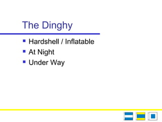 The Dinghy
 Hardshell / Inflatable
 At Night
 Under Way
 
