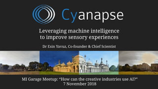 Leveraging machine intelligence
to improve sensory experiences
Dr Esin Yavuz, Co-founder & Chief Scientist
MI Garage Meetup: “How can the creative industries use AI?”
7 November 2018
 