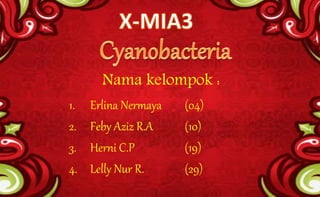 Nama kelompok :
1. Erlina Nermaya (04)
2. Feby Aziz R.A (10)
3. Herni C.P (19)
4. Lelly Nur R. (29)
 