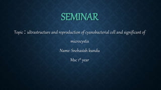 SEMINAR
Topic : ultrastructure and reproduction of cyanobacterial cell and significant of
microcystis
Name: Snehasish kundu
Msc 1st year
 