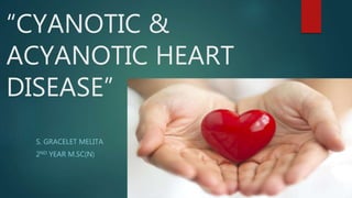 “CYANOTIC &
ACYANOTIC HEART
DISEASE”
S. GRACELET MELITA
2ND YEAR M.SC(N)
 