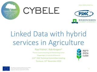 www.cybele-project.eu
This project has received funding from the European
Union’s Horizon 2020 research and innovation
programme under grant agreement No. 825355.
Linked Data with hybrid
services in Agriculture
Raul Palma1, Rob Knapen2
1Poznan Supercomputing and Networking Center
2Wageningen University & Research
113th OGC Technical Committee meeting
Toulouse, 19th November 2019
1
 