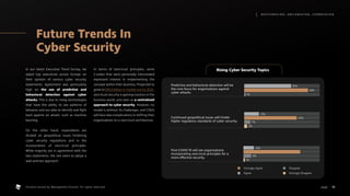 Future Trends In
Cyber Security
In our latest Executive Trend Survey, we
asked top executives across Europe on
their opinion of various cyber security
statements. Agreement was particularly
high on the use of predictive and
behavioral detection against cyber
attacks. This is due to rising technologies
that have the ability to see patterns of
behavior and are able to identify and fight
back against an attack, such as machine
learning.
On the other hand, respondents are
divided on geopolitical issues hindering
cyber security regulations and in the
incorporation of zero-trust principles.
While majority are in agreement with the
two statements, the rest seem to adopt a
wait-and-see approach.
In terms of zero-trust principles, some
C-suites that were personally interviewed
expressed interest in implementing the
concept within their business. Projected to
grow to $38.6 billion in market size by 2024,
zero-trust security is gaining traction in the
business world, and seen as a centralized
approach to cyber security. However, no
model is without its challenges, and CISOs
will face new complications in shifting their
organizations to a zero-trust architecture.
Rising Cyber Security Topics
Strongly Agree
Agree
Disagree
Strongly Disagree
Predictive and behavioral detection will be
the core focus for organizations against
cyber attacks.
Continued geopolitical issues will hinder
higher regulatory standards of cyber security.
Post-COVID-19 will see organizations
incorporating zero-trust principles for a
more effective security.
36%
40%
13%
7%
2%
48%
1%
10%
8%
1%
18
M AT C H M A K I N G , S M I L E M A K I N G , I C E B R E A K I N G
page .
Content owned by Management Events. All rights reserved.
 