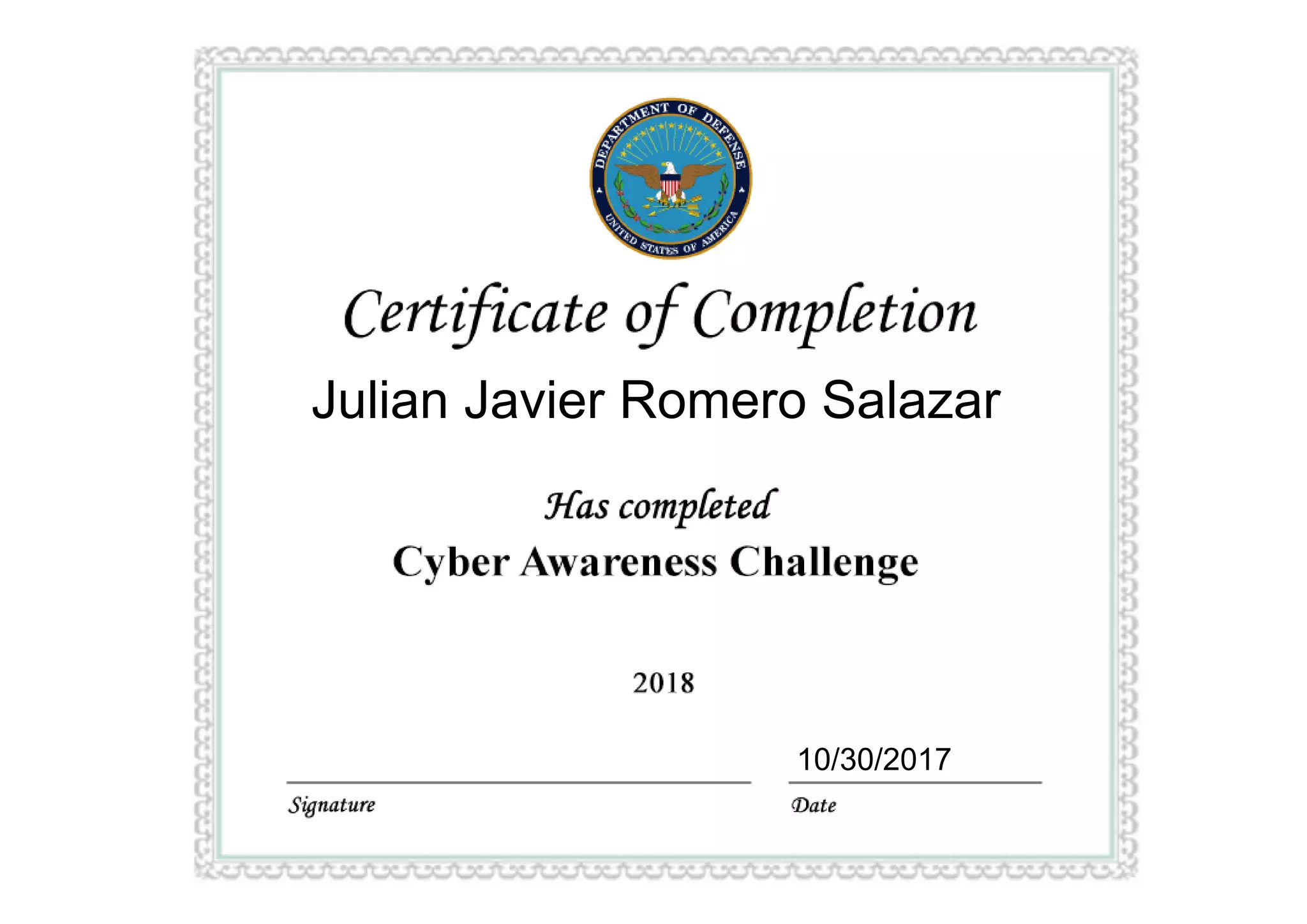Cyber awareness challenge certificate PPT Cyber awareness challenge certificate PPT