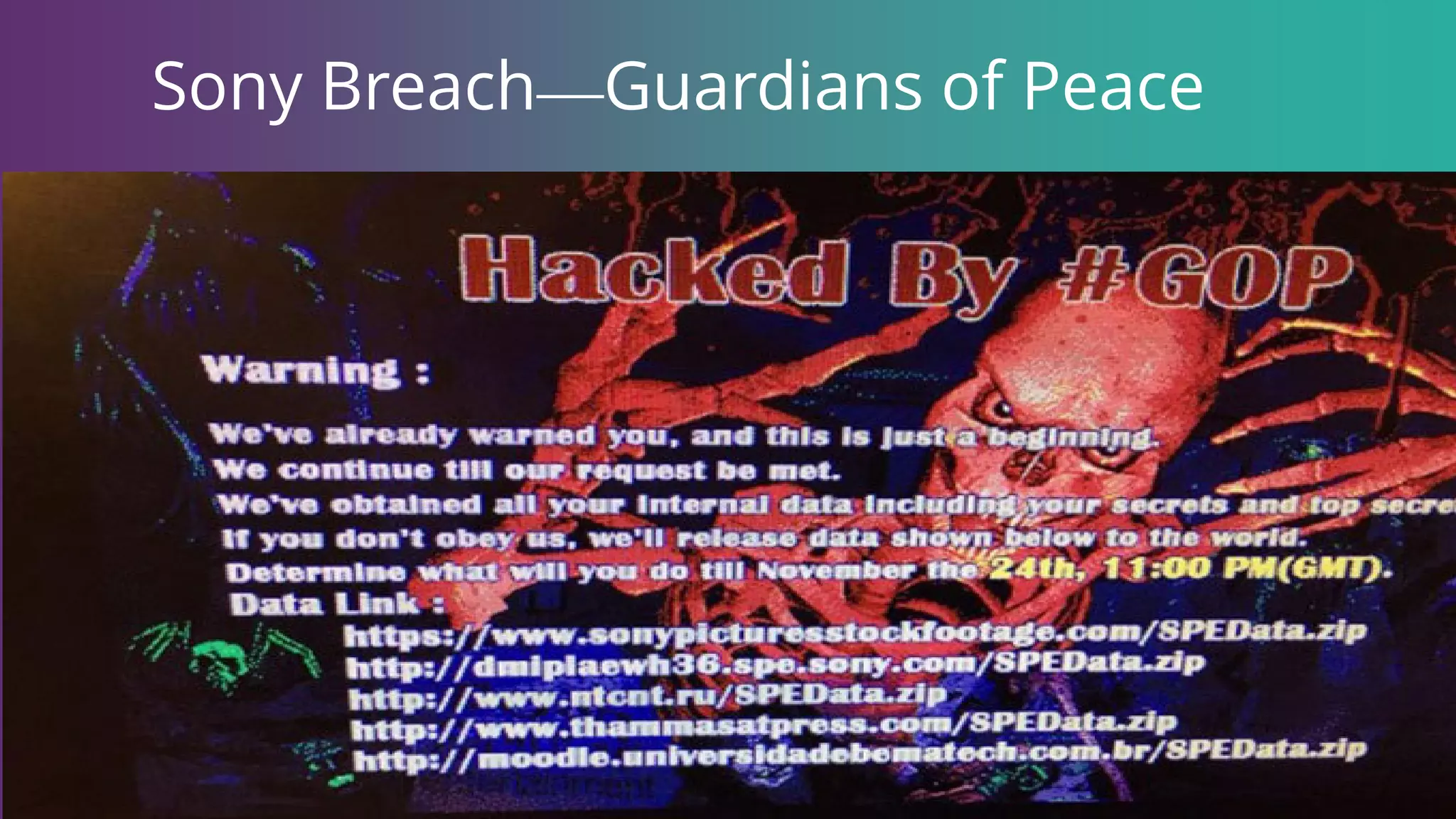 Sony Breach—Guardians of Peace
 