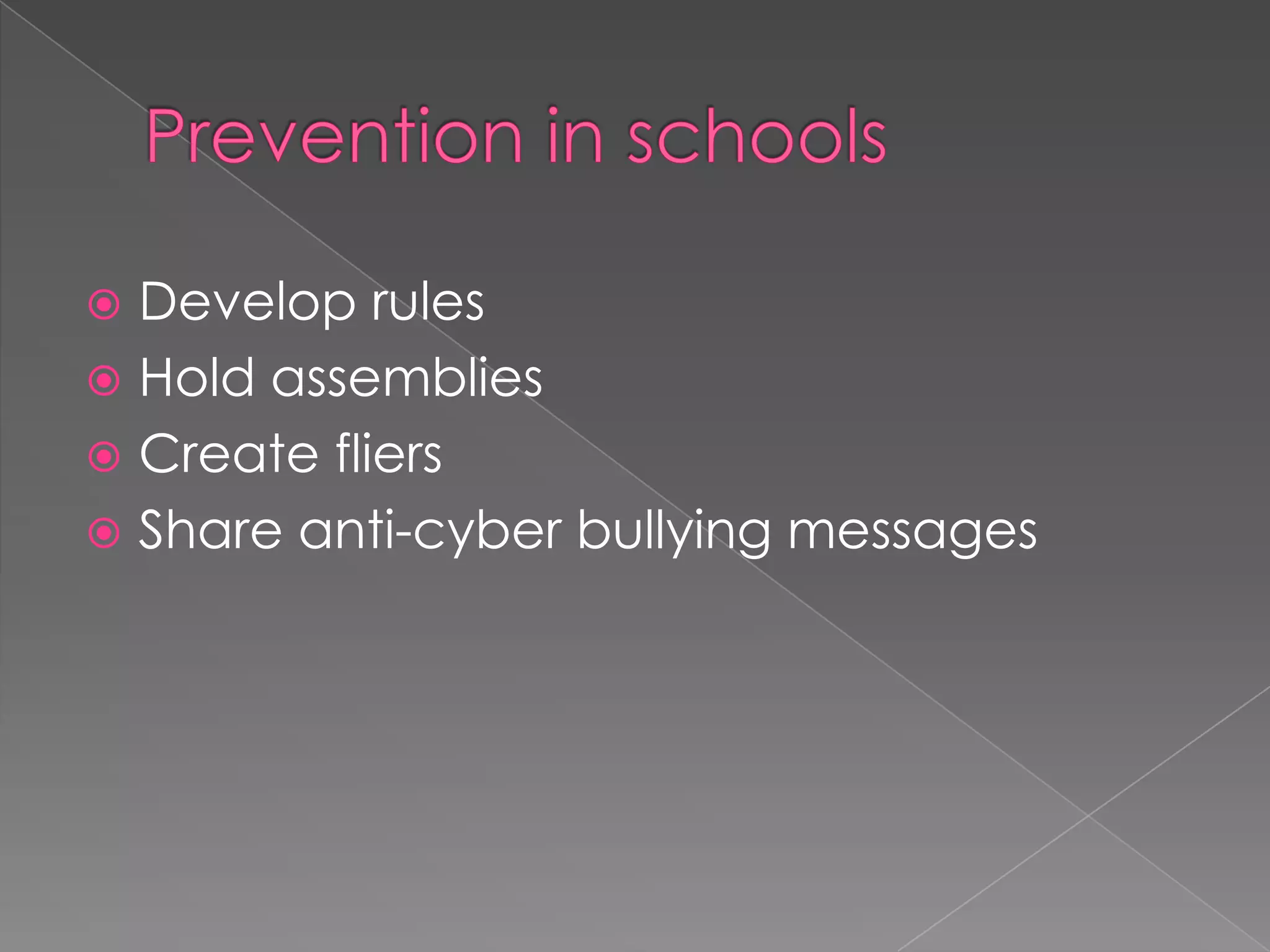 Stopping cyber bullyingMany teens believe cyber bullying prevention needs to occur on three distinct levels:IndividualOnline institutionsParentsmethTICALman