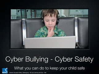 Cyber Bullying - Cyber Safety
          What you can do to keep your child safe
 Catholic Education Office, Wollongong – RE and Learning Services – MW
 