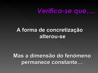 Verifica-se que….  A forma de concretização  alterou-se Mas a dimensão do fenómeno permanece constante… 