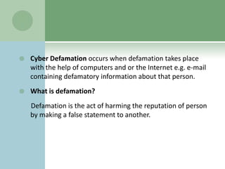 Computer Defamation Cyber crime and security 1 | PPTX