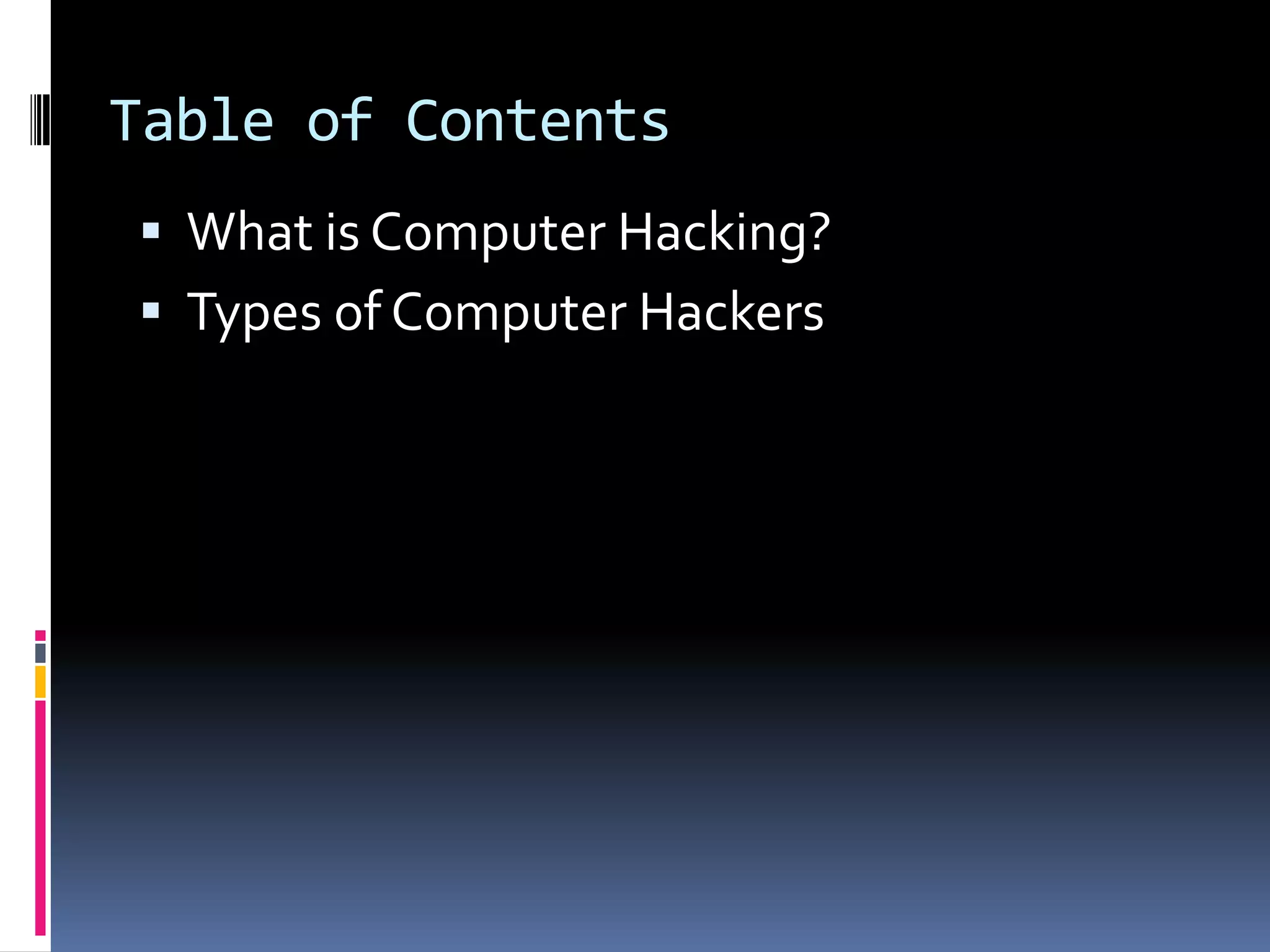 Table of ContentsWhat is Computer Hacking?Types of Computer Hackers