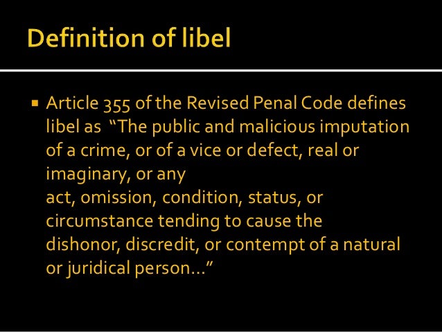 Libel article 355 revised penal code philippines pdf