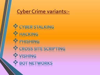 Cyber Crime variants:- 
 