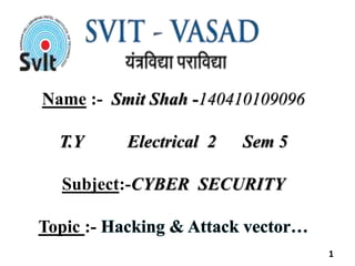 Name :- Smit Shah -140410109096
T.Y Electrical 2 Sem 5
Subject:-CYBER SECURITY
Topic :-
1
 