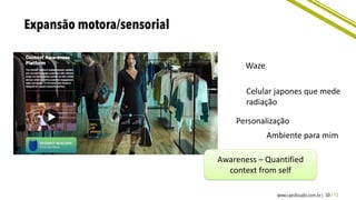Awareness – Quantified
context from self
Waze
Celular japones que mede
radiação
Personalização
Ambiente para mim
 
