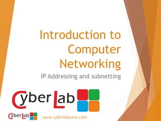www.cyberlabzone.com
Introduction to
Computer
Networking
IP Addressing and subnetting
 