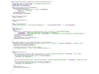public class CockroachContainer extends GenericContainer<CockroachContainer> {
private static final String IMAGE_NAME = "cockroachdb/cockroach:v19.1.0";
private static final int PORT = 26257;
private final String databaseName;
public CockroachContainer(String databaseName) {
super(new ImageFromDockerfile()
.withDockerfileFromBuilder(builder -> builder.from(IMAGE_NAME)
.cmd("start", "--insecure")
.build()));
withExposedPorts(PORT);
this.databaseName = databaseName;
}
public String getUsername() {
return "maxroach";
}
public String getPassword() {
return "";
}
public String getJdbcUrl() {
return "jdbc:postgresql://" + this.getContainerIpAddress() + ":" + this.getMappedPort(PORT) + "/" + this.databaseName;
}
@Override
public void start() {
super.start();
try {
ExecResult sql = execInContainer("/cockroach/cockroach", "sql", "--insecure", "--execute=CREATE DATABASE "
+ databaseName + ";CREATE USER IF NOT EXISTS maxroach;GRANT ALL ON DATABASE „
+ databaseName + " TO maxroach;CREATE TABLE " + databaseName + ".schema_migrations (version INT NOT NULL,dirty BOOL NOT NULL);");
System.out.println(sql.getStderr());
System.out.println(sql.getStdout());
initialize();
} catch (IOException | InterruptedException e) {
throw new RuntimeException(e);
}
}
public void executeSql(String sql) throws IOException, InterruptedException {
ExecResult execResult = execInContainer("/cockroach/cockroach", "sql", "--insecure", "--database", databaseName, "--execute=" + sql);
System.out.println(execResult.getStdout());
System.out.println(execResult.getStderr());
if (execResult.getStderr().contains("Failed running")) {
fail("Failed to run SQL '" + sql + "':n" + execResult.getStderr());
}
}
private void initialize() {
try{
InitScriptLocation initScripts = new InitScriptLocation("../instanactl/migrations/cockroachdb/" + databaseName + "/init", true);
for (InitScriptLocation.Script script : initScripts.listFiles()) {
System.out.println("Executing init script: " + script.getFileName());
executeSql(script.readContent());
}
InitScriptLocation migrationScripts = new InitScriptLocation("../instanactl/migrations/cockroachdb/" + databaseName + "/migrations", true);
for (InitScriptLocation.Script script : migrationScripts.listFiles()) {
System.out.println("Executing migration: " + script.getFileName());
executeSql(script.readContent());
}
}
catch (Exception e) {
throw new RuntimeException(e);
}
}
}
 
