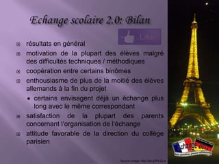 1. L‘échange 2012
2. Questions légales
3. Les projets
   a) Blog
   b) Vidéo-Trottoir
   c) La Gazette de la Rive Gauche
4. Chronologie (enseignants & élèves)
5. Résultats
6. Difficultés
7. L‘échange 2013
 