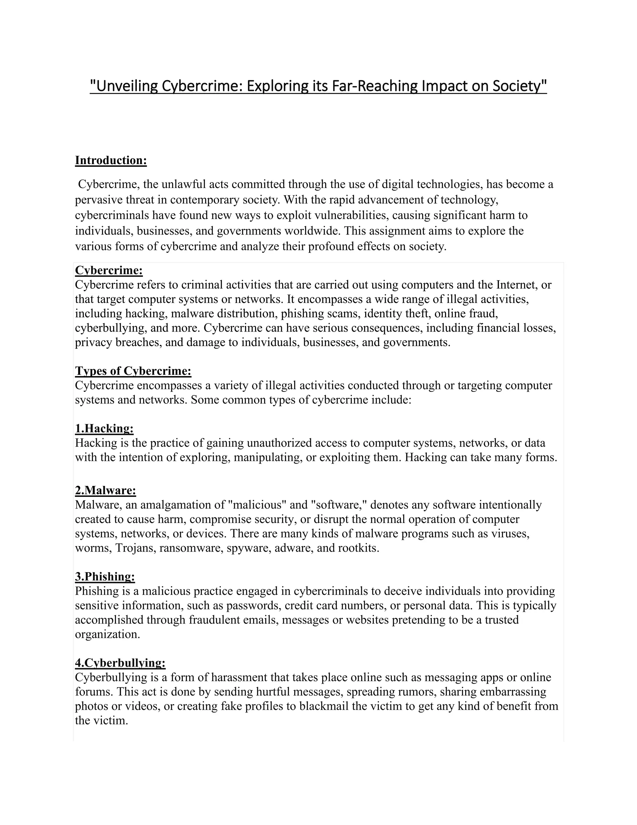 Types of Cybercrime and Its Impact on Society | PDF | Free Download 