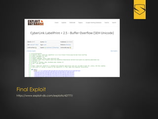 Final Exploit
https://www.exploit-db.com/exploits/42777/
 