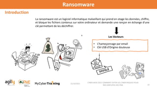 La ransomware est un logiciel informatique malveillant qui prend en otage les données, chiffre,
et bloque les fichiers con...