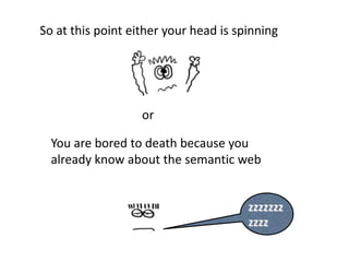 So at this point either your head is spinningorYou are bored to death because you already know about the semantic webzzzzzzzzzzz