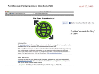 FacebookOpengraph protocol based on RFDaApril 20, 2010Enables “semantic Profiling” of users