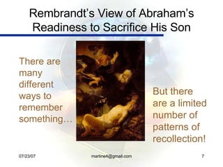 Rembrandt’s View of Abraham’s Readiness to Sacrifice His Son There are many different ways to remember something… But ther...