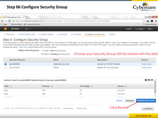 Choose your Security Group OR Go ahead with the default 
www.cyberoam.com 
Step 06 Configure Security Group 
Click Review 
 