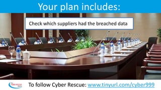 Your plan includes:
Check which suppliers had the breached data
To follow Cyber Rescue: www.tinyurl.com/cyber999
 
